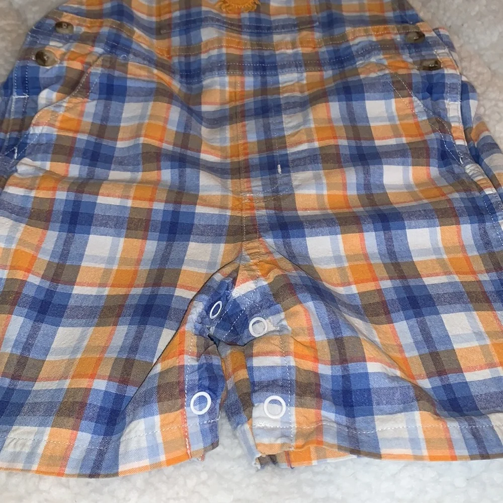 Janie and Jack Crab Overalls EUC Blue & Orange Shortalls 6-12M